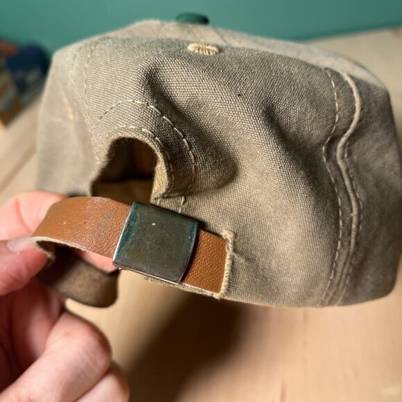 Vintage Kangol Made in USA Green Brim Brown Canvas Adjustable Hat 90s Y2K Cap - Picture 4 of 7